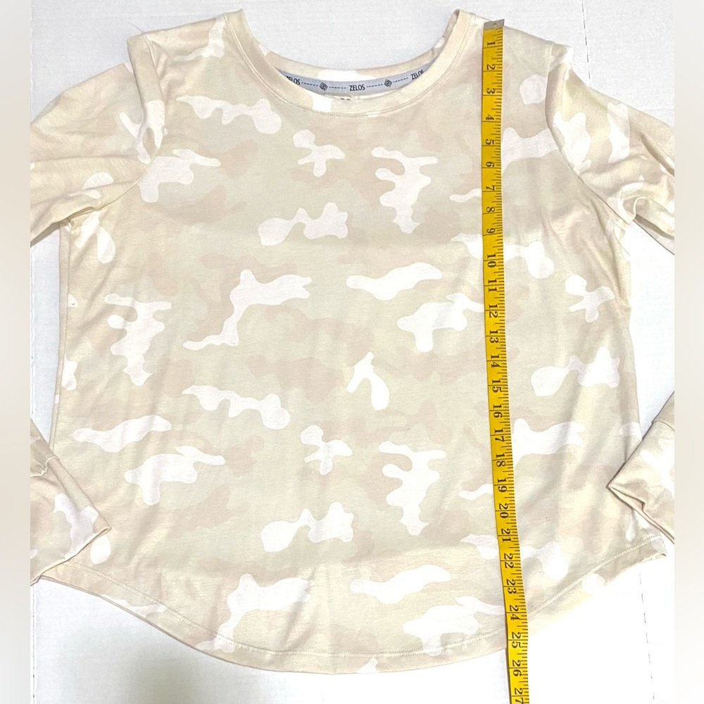 Zelos Womens XL Solid Beige White Camo Long Sleeve Crewneck Top Boho Streetwear - Picture 12 of 12